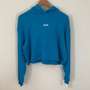 Brand New MSGM logo Blue Cropped Sweater made in Italy